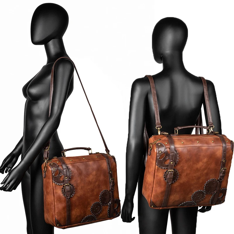 Fashion Shoulder Bag PU High-Capacity Crossbody Bags Steampunk Industrial Retro Style Women'S Bags Rectangle Circle Niche Design - Image 3