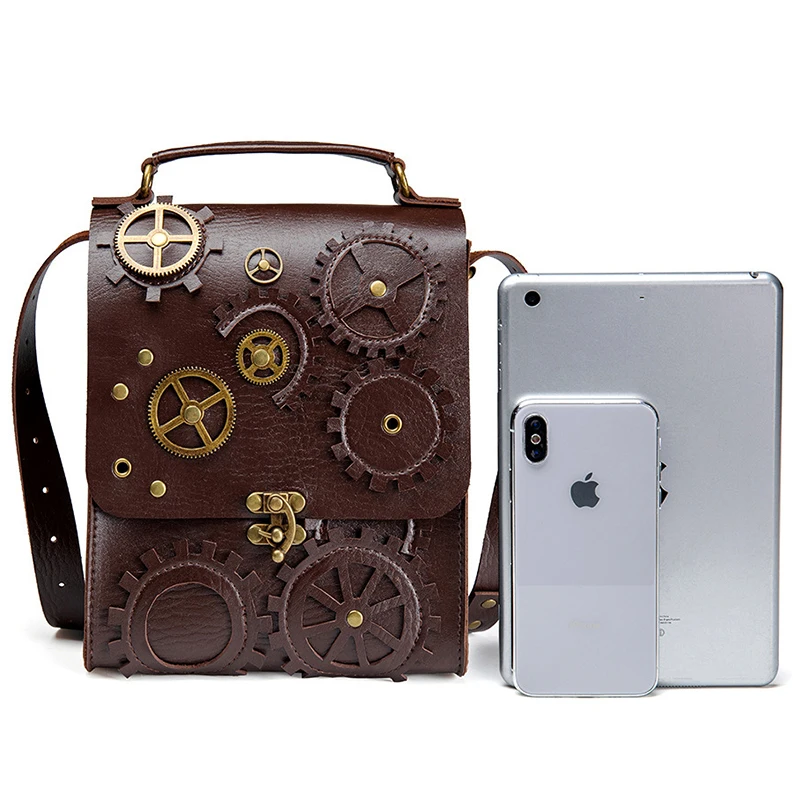 Fashion Shoulder Bag PU High-Capacity Crossbody Bags Steampunk Industrial Retro Style Women'S Bags Rectangle Circle Niche Design - Image 4