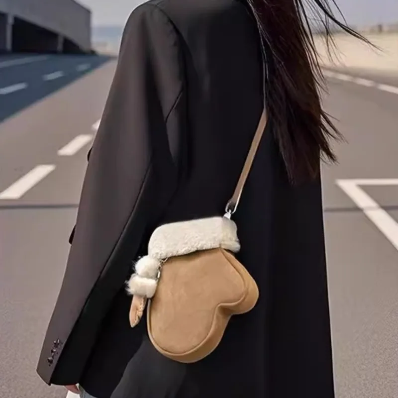 JIAERDI Glove Shape Cute Fashion Crossbody Bag Women Faux Suede Funny Shoulder Bag With Pendant Ladies 2025 Winter New Handbags - Image 5