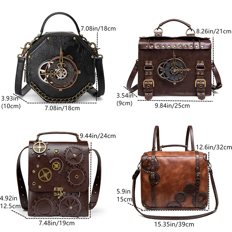 Fashion Shoulder Bag PU High-Capacity Crossbody Bags Steampunk Industrial Retro Style Women'S Bags Rectangle Circle Niche Design - Image 2