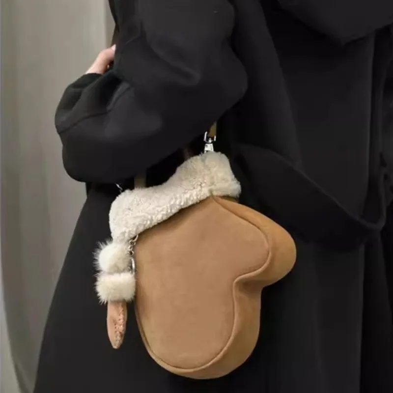 JIAERDI Glove Shape Cute Fashion Crossbody Bag Women Faux Suede Funny Shoulder Bag With Pendant Ladies 2025 Winter New Handbags - Image 6