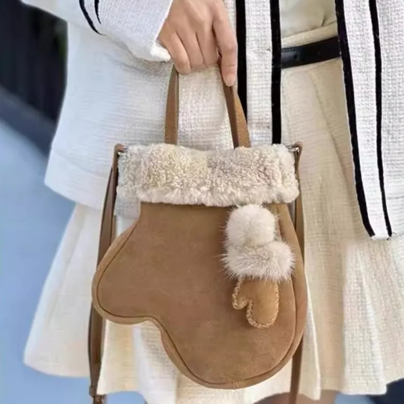 JIAERDI Glove Shape Cute Fashion Crossbody Bag Women Faux Suede Funny Shoulder Bag With Pendant Ladies 2025 Winter New Handbags - Image 3