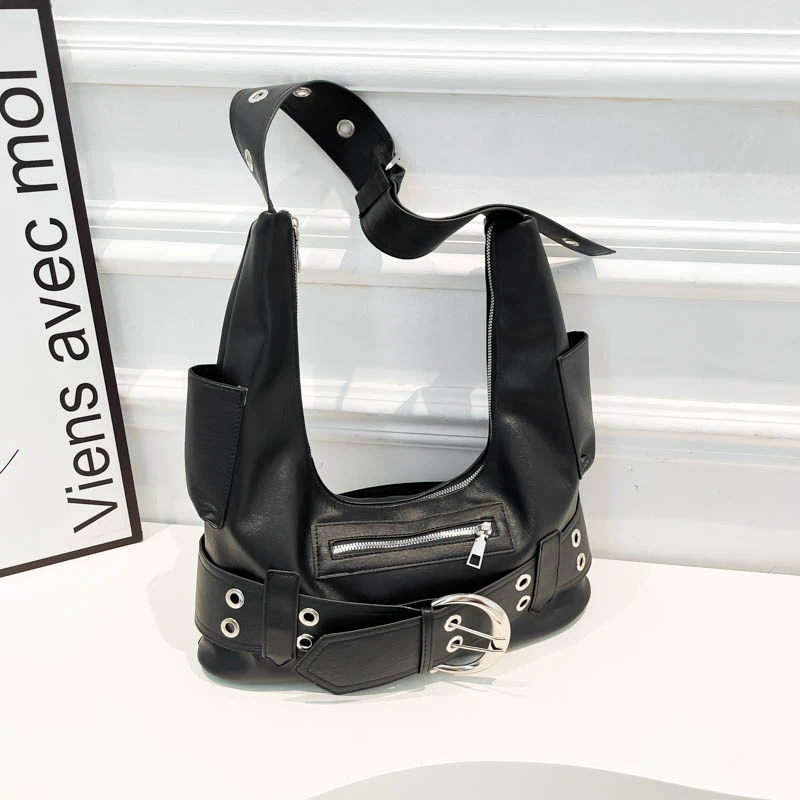 Belt buckle Women Luxury Designer Handbag And Purses PU Rivet Multiple Pockets Y2K Large Capacity Shoulder bags big totes