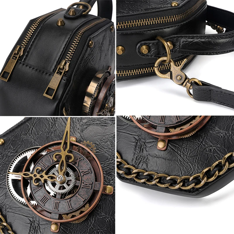 Fashion Shoulder Bag PU High-Capacity Crossbody Bags Steampunk Industrial Retro Style Women'S Bags Rectangle Circle Niche Design - Image 6